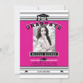 Hot Pink Silver Elegante Foto Graduation Party Einladung (Vorderseite)