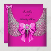 Hot Pink Silver Elegante Geburtstagsparty Einladung (Vorne/Hinten)
