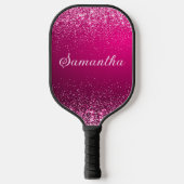 Hot Pink Silver Glitzer Name Script Pickleball Schläger (Vorderseite)