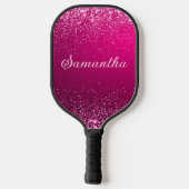 Hot Pink Silver Glitzer Name Script Pickleball Schläger (Rückseite)