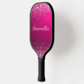 Hot Pink Silver Glitzer Name Script Pickleball Schläger (Links)