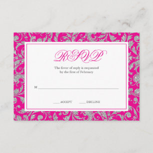 Hot Pink Silver Glitzer UAWG wirbeln Damask RSVP Karte