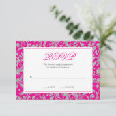 Hot Pink Silver Glitzer UAWG wirbeln Damask RSVP Karte (Stehend Vorderseite)