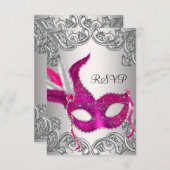 Hot Pink Silver Mask Masquerade Party UAWG RSVP Karte (Vorne/Hinten)
