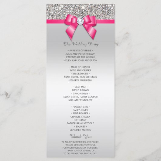 Hot Pink Silver Sequin Diamond Bow Wedding Program Programm (Rückseite)