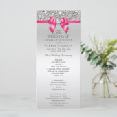 Hot Pink Silver Sequin Diamond Bow Wedding Program Programm (Stehend Vorderseite)