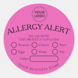 Hot Pink Simple Black Food Allergy Alert-Aufkleber Runder Aufkleber