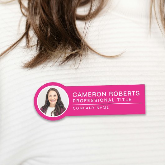 Hot Pink Simple Employee-Foto Namensschild