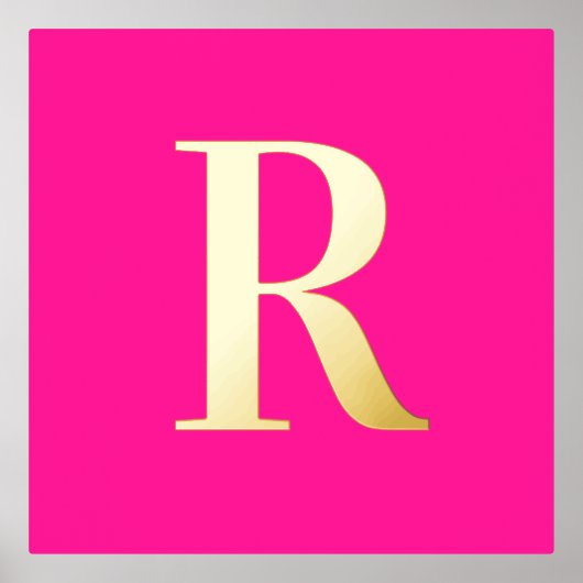 Hot Pink Simple Monogram Real Gold Foliendrucke (Vorderseite)