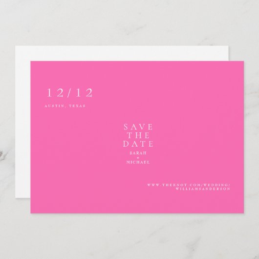 Hot Pink Simple Text Nur Hochzeitsdatum speichern Save The Date (Vorne/Hinten)