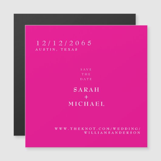 Hot Pink Simple Wedding Magnet Save the Date (Vorne/Hinten)