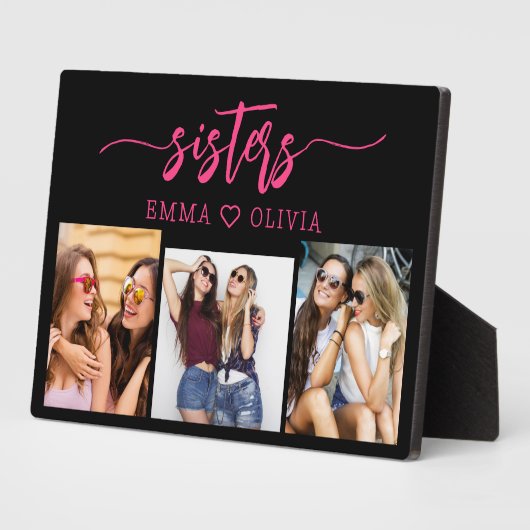 Hot Pink Sisters 3 Foto Collage Keepake Geschenk Fotoplatte (Seite)