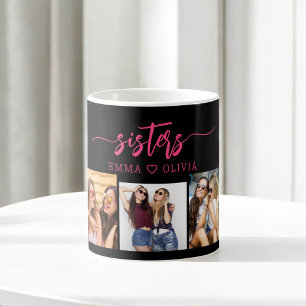 Hot Pink Sisters 3 Foto Collage Keepake Geschenk Kaffeetasse