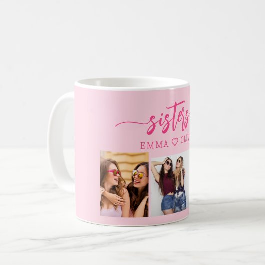 Hot Pink Sisters 3 Foto Collage Keepake Geschenk Kaffeetasse (Vorderseite Links)