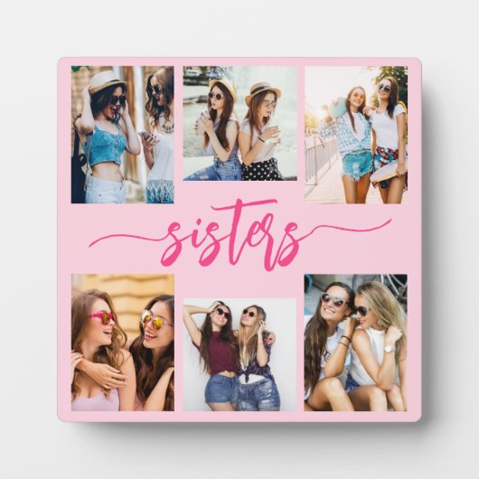 Hot Pink Sisters 6 Foto Collage Keepake Geschenk Fotoplatte (Vorderseite)