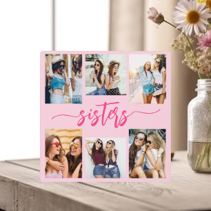 Hot Pink Sisters 6 Foto Collage Keepake Geschenk Fotoplatte