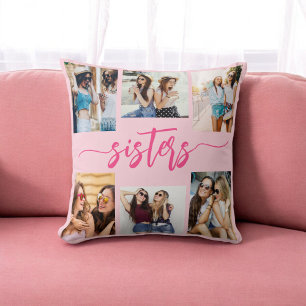 Hot Pink Sisters 6 Foto Collage Keepake Geschenk Kissen