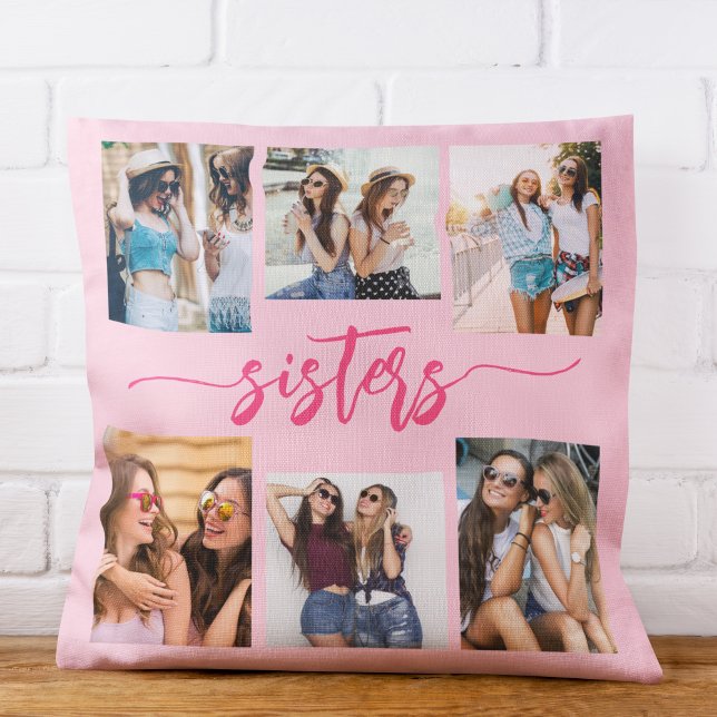 Hot Pink Sisters 6 Foto Collage Keepake Geschenk Kissen (Von Creator hochgeladen)