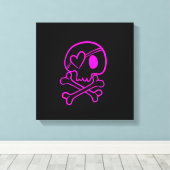 Hot Pink Skull und Crossbones auf Schwarz Leinwanddruck (Insitu (Holzboden))