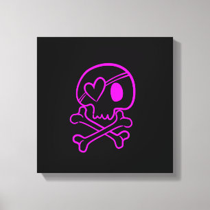 Hot Pink Skull und Crossbones auf Schwarz Leinwanddruck