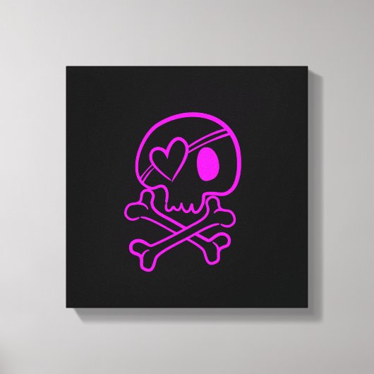 Hot Pink Skull und Crossbones auf Schwarz Leinwanddruck (Vorderseite)