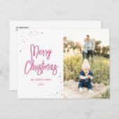 Hot Pink Snow Script Foto Feiertagspostkarte (Vorne/Hinten)