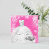 Hot Pink Snowflake 16 . Geburtstag Party Einladung (Stehend Vorderseite)