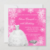 Hot Pink Snowflake 16 . Geburtstag Party Einladung (Rückseite)