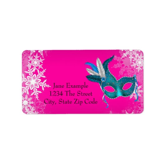 Hot Pink Snowflake Masquerade Party Address Labels Adressaufkleber (Vorne)
