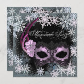 Hot Pink Snowflake Masquerade Party Einladungen (Vorne/Hinten)