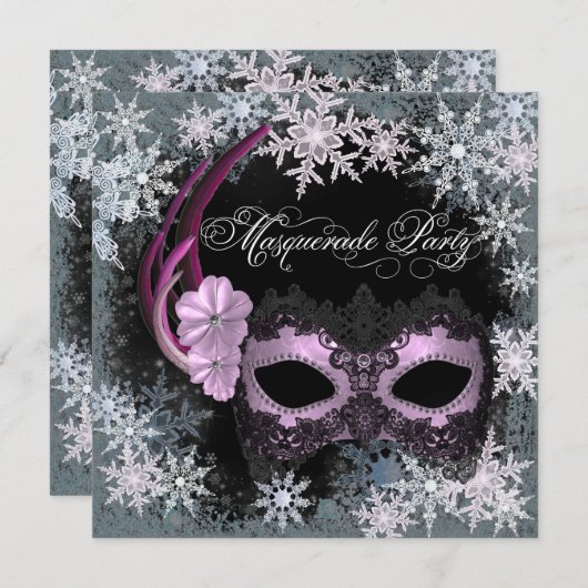 Hot Pink Snowflake Masquerade Party Einladungen (Vorne/Hinten)