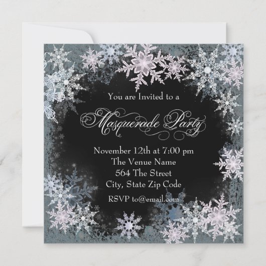 Hot Pink Snowflake Masquerade Party Einladungen (Rückseite)