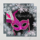 Hot Pink Snowflake Masquerade Party Einladungen (Vorne/Hinten)