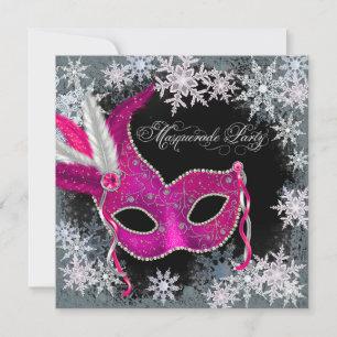 Hot Pink Snowflake Masquerade Party Einladungen