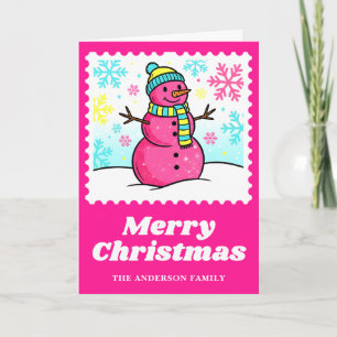 Hot Pink Snowman Christmas Postage Briefmarke Feiertagskarte