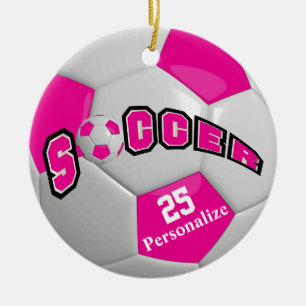 Hot Pink Soccer Ball Personalisieren Keramik Ornament