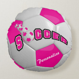 Hot Pink Soccer Ball | Personalisieren Rundes Kissen