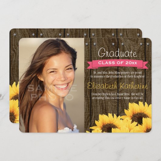 Hot Pink Sonnenblume Abschluss Ankündigung (Vorne/Hinten)