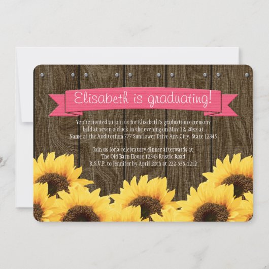 Hot Pink Sonnenblume Abschluss Ankündigung (Rückseite)