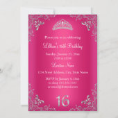 Hot Pink Sparkle Diamond Tiara Sweet 16 Einladung (Rückseite)