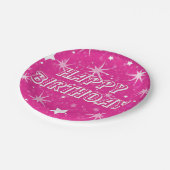 Hot Pink Sparkle Stars Glücklich Geburtstag Party Pappteller (Schrägansicht)