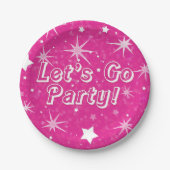 Hot Pink Sparkle Stars Glücklich Geburtstag Party Pappteller (Vorderseite)