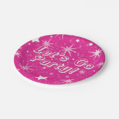 Hot Pink Sparkle Stars Glücklich Geburtstag Party Pappteller (Schrägansicht)