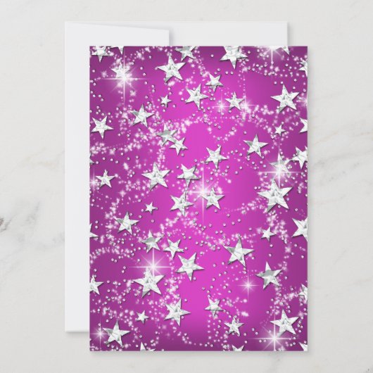 Hot Pink Sparkle Tiara Stars Quinceanera Einladung (Rückseite)