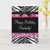 Hot Pink Sparkle Zebra Girly Girl Karte (Gelbe Blume)