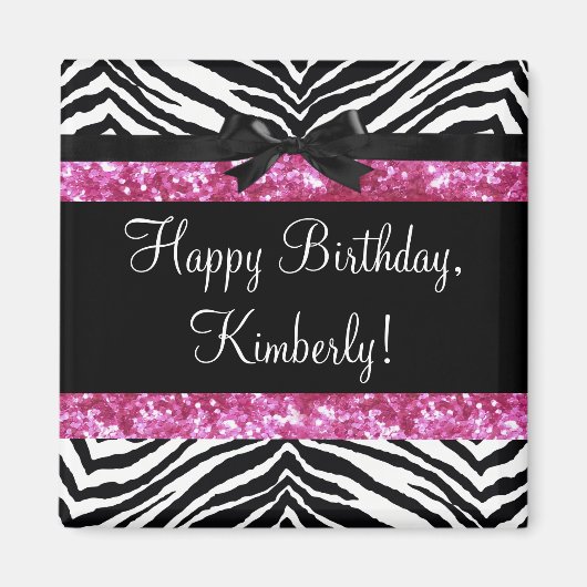 Hot Pink Sparkle Zebra Girly Girl Magnet (Vorne)