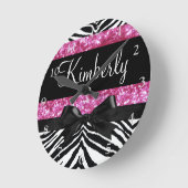 Hot Pink Sparkle Zebra Girly Girl Runde Wanduhr (Winkel)