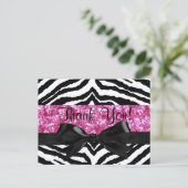 Hot Pink Sparkle Zebra Girly Girl Vielen Dank Postkarte (Stehend Vorderseite)