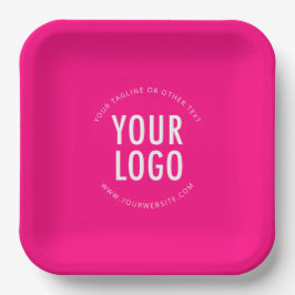 Hot Pink Square Paper Plates Custom Logo Printed Pappteller