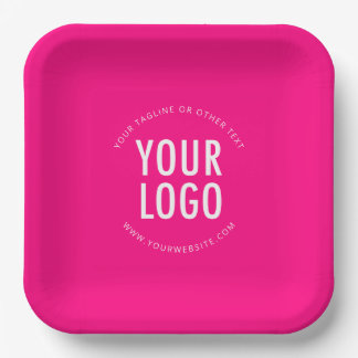 Hot Pink Square Paper Plates Custom Logo Printed Pappteller